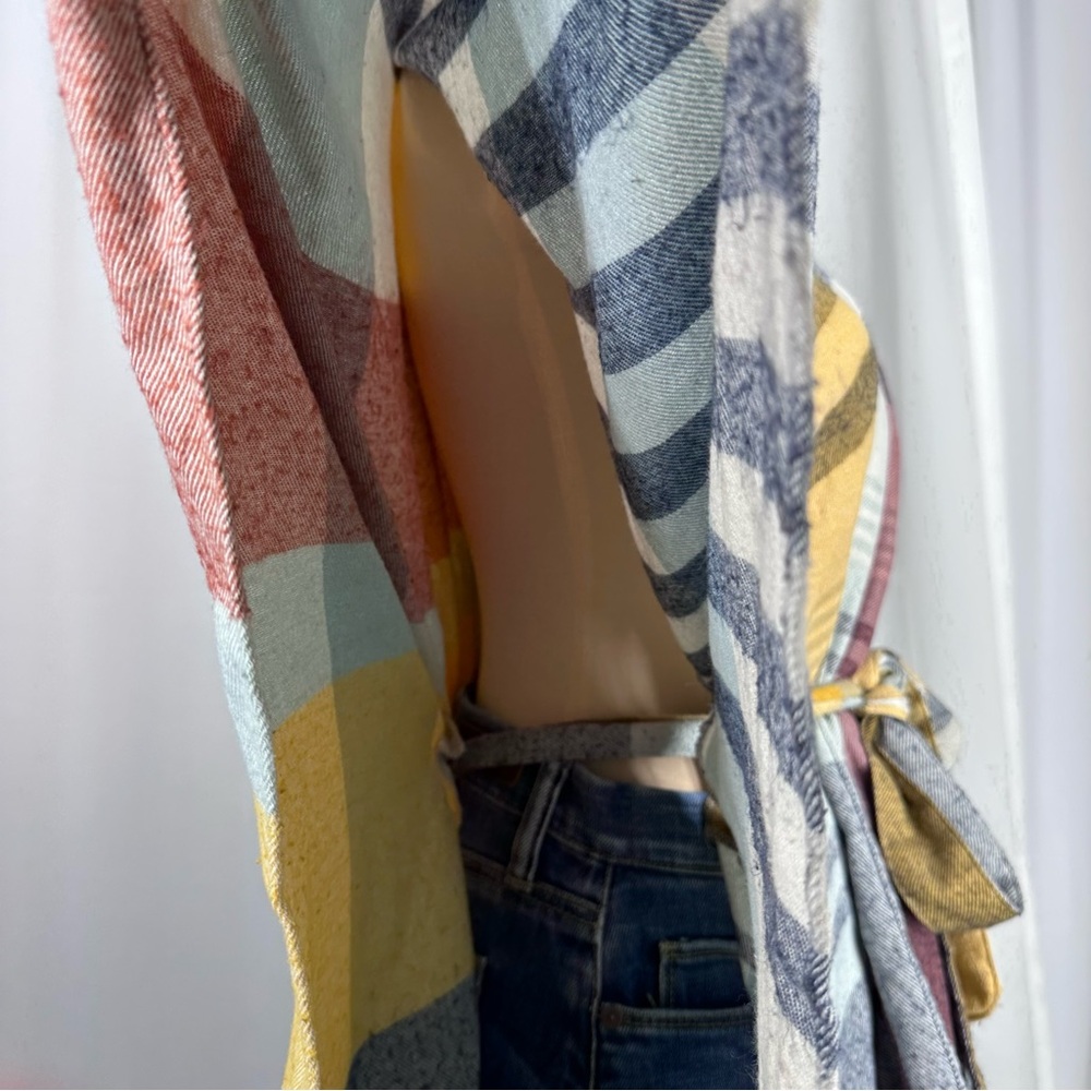 Poncho Sleeveless Wrap Shawl Tie‎ Closure OS Bold Plaid Lightweight Boho READ - Picture 7 of 12